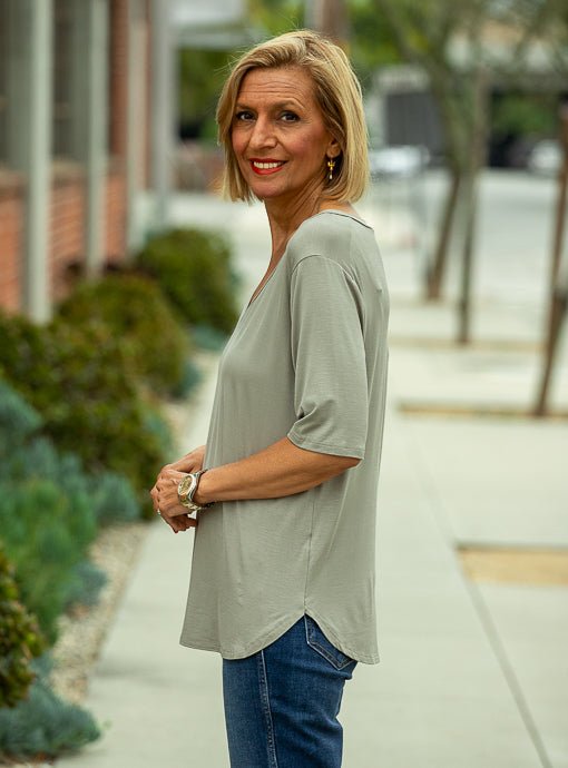 Sage V Neck Elbow Length Sleeve Top - Just Style LA