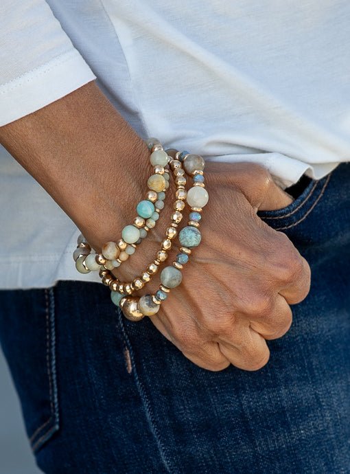 Seafoam And Gold Bead Bracelet Set Of Four - Just Style LA