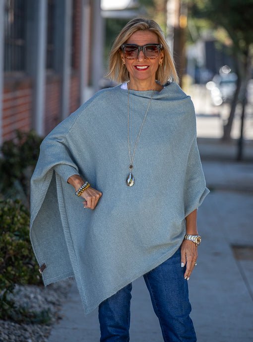 Steel Blue Pull On Poncho With Sleeves - Just Style LA