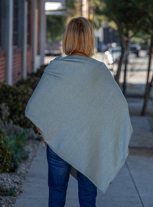 Steel Blue Pull On Poncho With Sleeves - Just Style LA