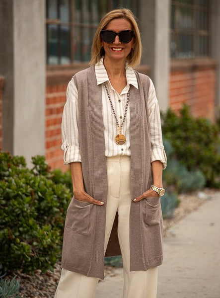 【未使用】FEATHER OVER CARDIGAN WITH VEST Gilet-Lander-chocolat-19-