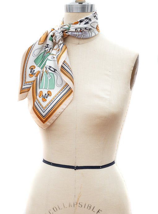 Taupe Multi Luggage Conversational Print Silky Neck Scarf - Just Style LA