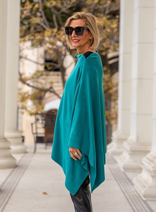 Verona Teal Pull On Poncho – Just Style LA