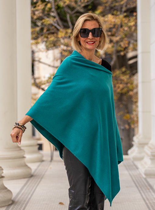 Verona Teal Pull On Poncho – Just Style LA