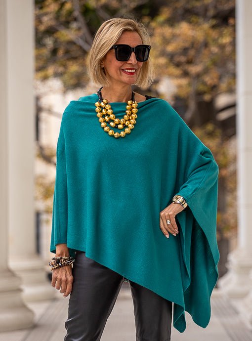 Teal Pull On Poncho - Just Style LA