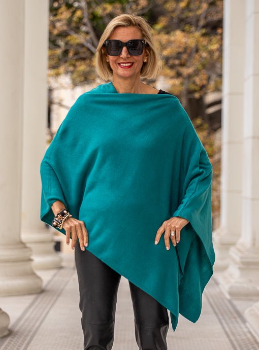 Teal Pull On Poncho - Just Style LA