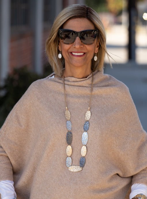 Tricolor Hammered Metal Necklace And Earring Set - Just Style LA