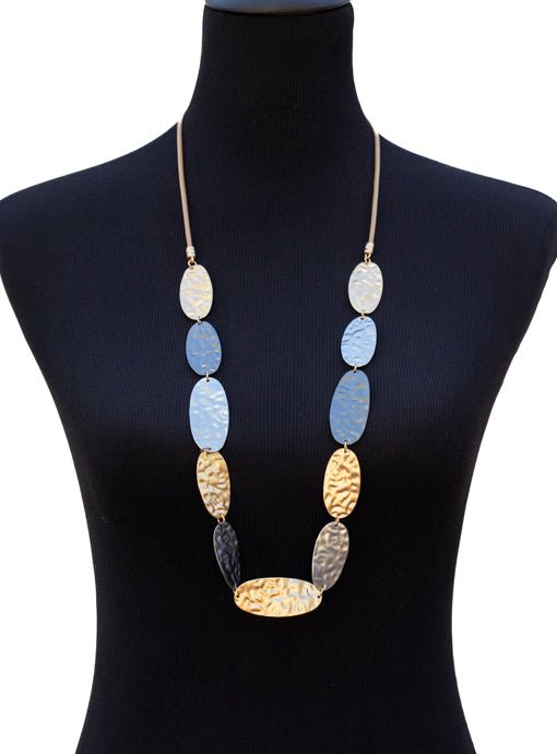 Tricolor Hammered Metal Necklace And Earring Set - Just Style LA