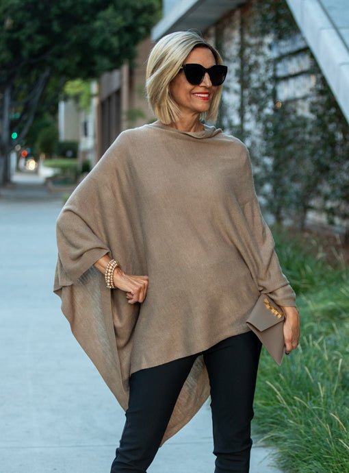 Verona Taupe Pull On Poncho - Just Style LA