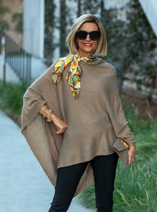 Verona Taupe Pull On Poncho - Just Style LA