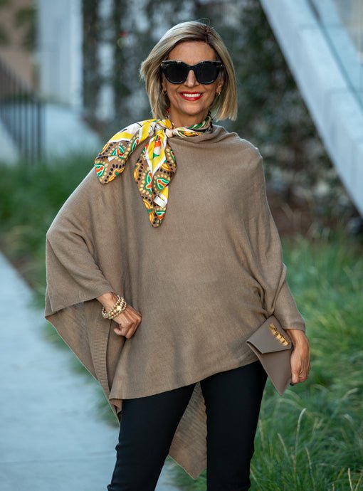 Verona Taupe Pull On Poncho - Just Style LA