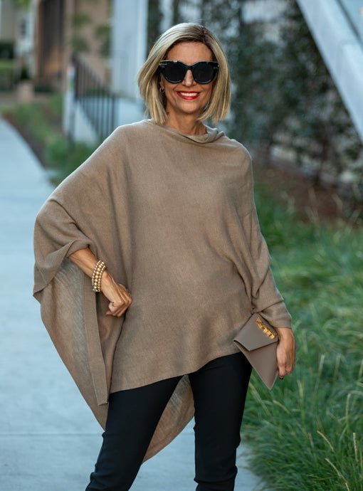 Verona Taupe Pull On Poncho - Just Style LA