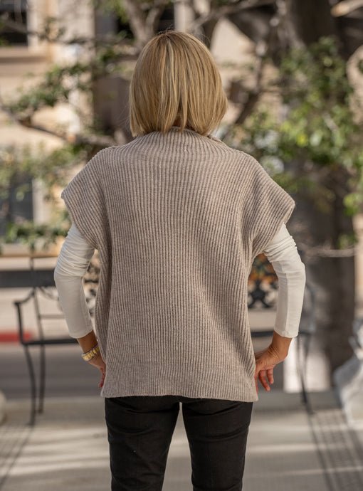 Wheat Mock Neck Ribbed Sweater Vest - Just Style LA