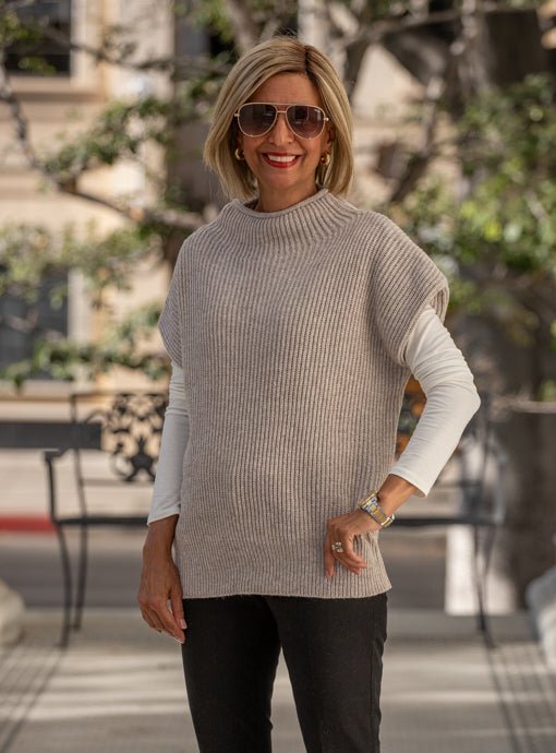 Wheat Mock Neck Ribbed Sweater Vest - Just Style LA