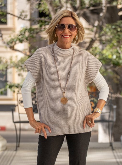 Wheat Mock Neck Ribbed Sweater Vest - Just Style LA