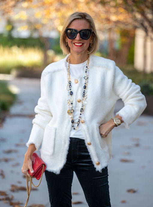 Winter White Fuzzy Knit Cardigan Jacket - Just Style LA