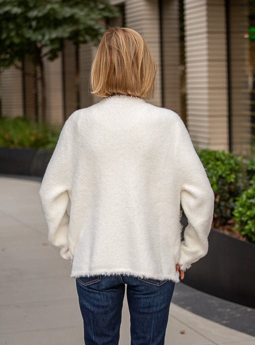 Winter White Fuzzy Knit Cardigan Jacket - Just Style LA