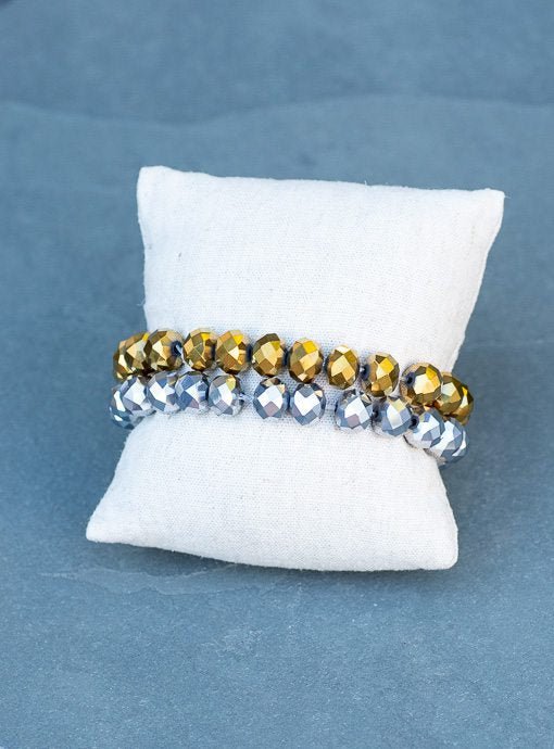 Antique Gold And Gunmetal Glass Bead Bracelet Set - Just Style LA