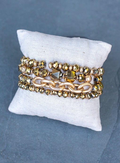 Antique Gold Glass Bead Bracelet Set of Four - Just Style LA