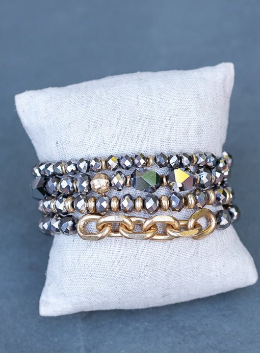 Antique Silver Glass And Gold Bead Bracelet Set of Four - Just Style LA