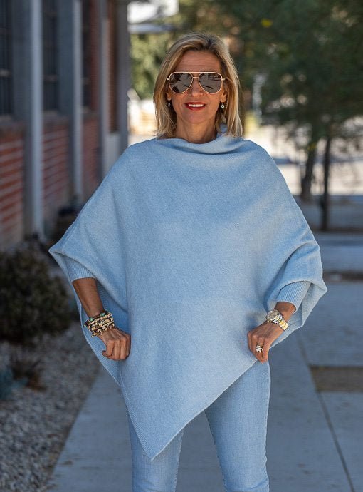 Baby Blue Pull On Poncho With Sleeves - Just Style LA