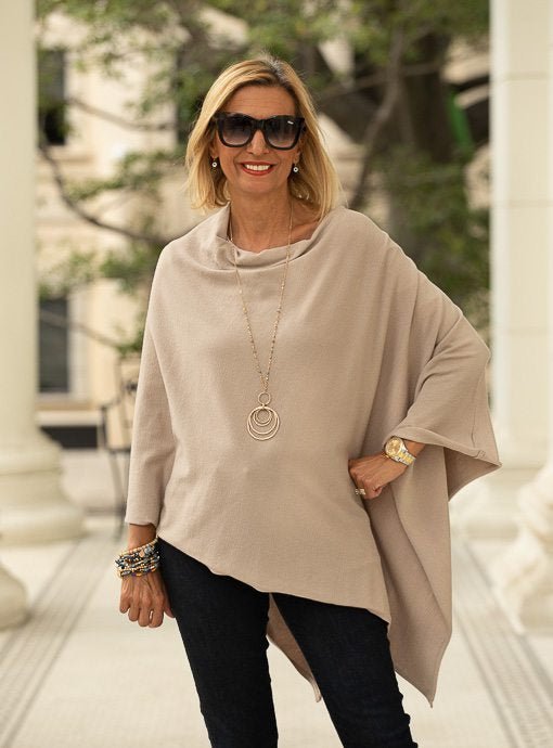 Beige Pull On Poncho - Just Style LA