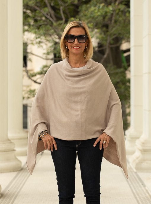 Beige Pull On Poncho - Just Style LA