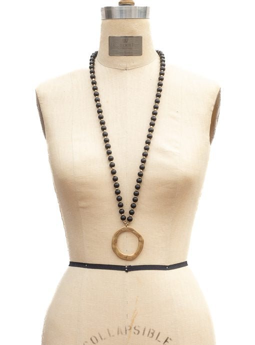 Black and Gold Bead Necklace with Gold Pendant - Just Style LA