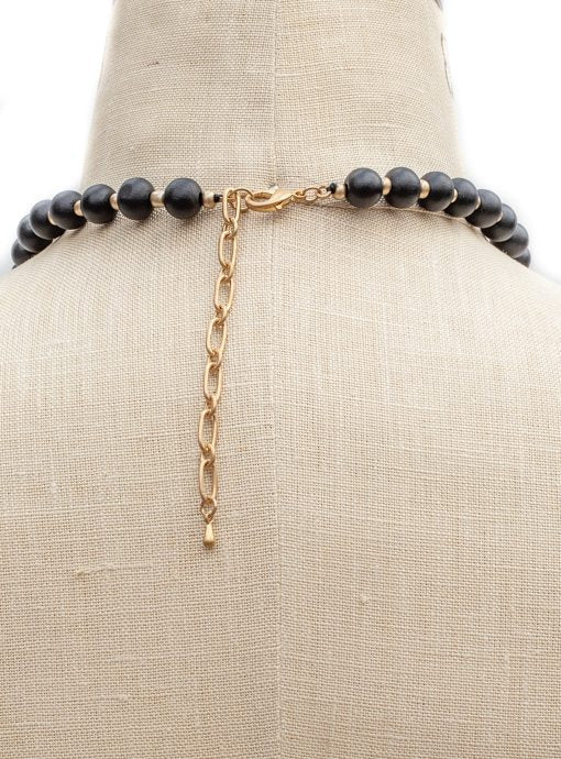 Black and Gold Bead Necklace with Gold Pendant - Just Style LA