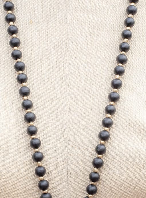 Black and Gold Bead Necklace with Gold Pendant - Just Style LA