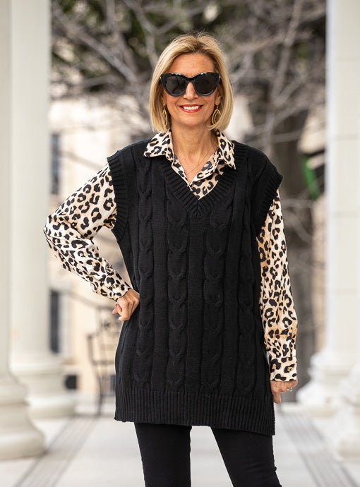 Black Cable Knit Sweater Vest – Just Style LA