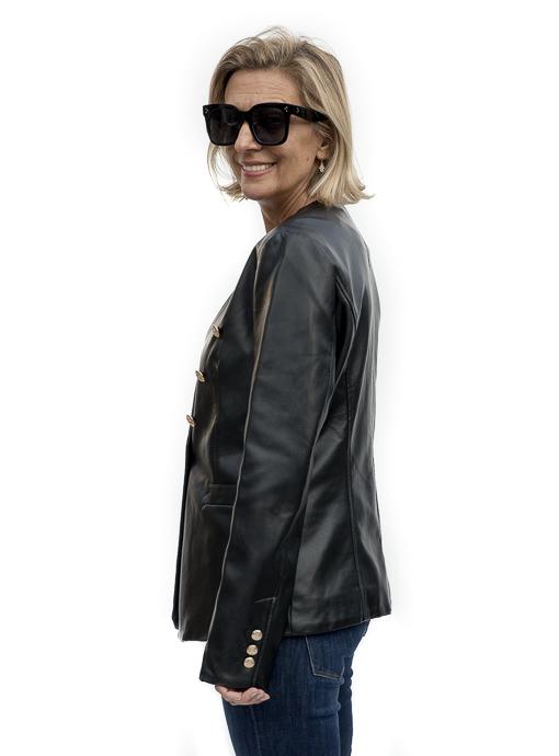 Black Faux Leather Double Breasted Jacket - Just Style LA