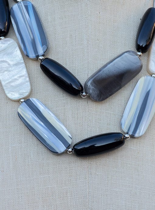 Black Ivory Gray Chunky Bead Necklace And Earring Set - Just Style LA