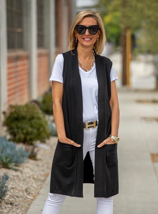 Black Lightweight Open Front Cardigan Vest – Just Style LA