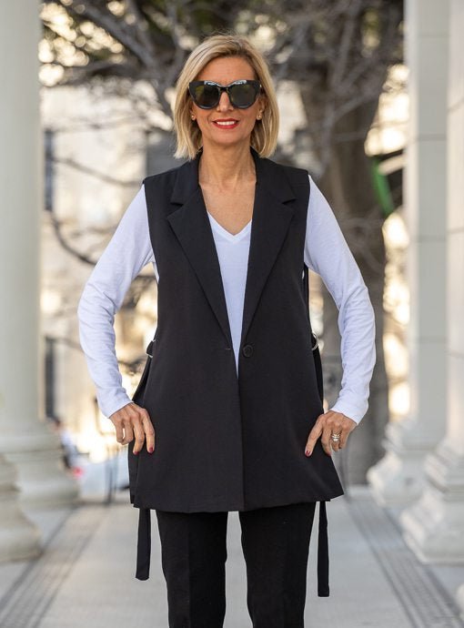 Black Notch Collar Open Side Vest Just Style LA Black Notch Collar Open Side Vest Just Style LA