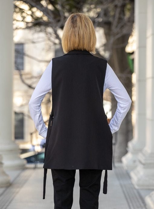 Black Notch Collar Open Side Vest - Just Style LA