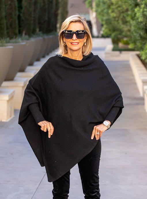 Black Pull On Poncho With Sleeves - Just Style LA