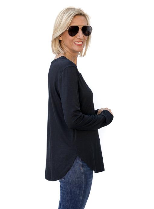 Black Round Neck Long Sleeve Top - Just Style LA
