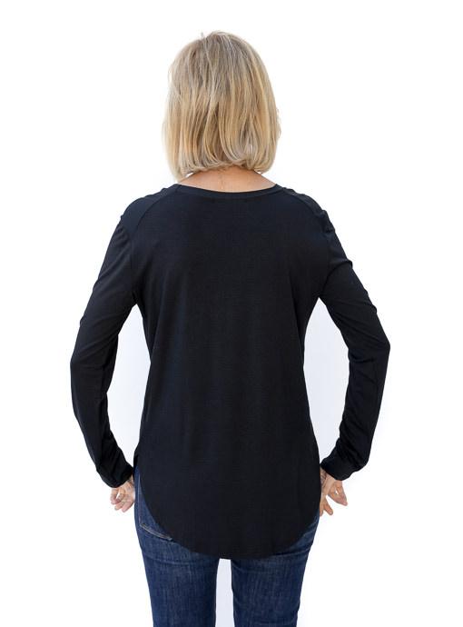 Black Round Neck Long Sleeve Top - Just Style LA