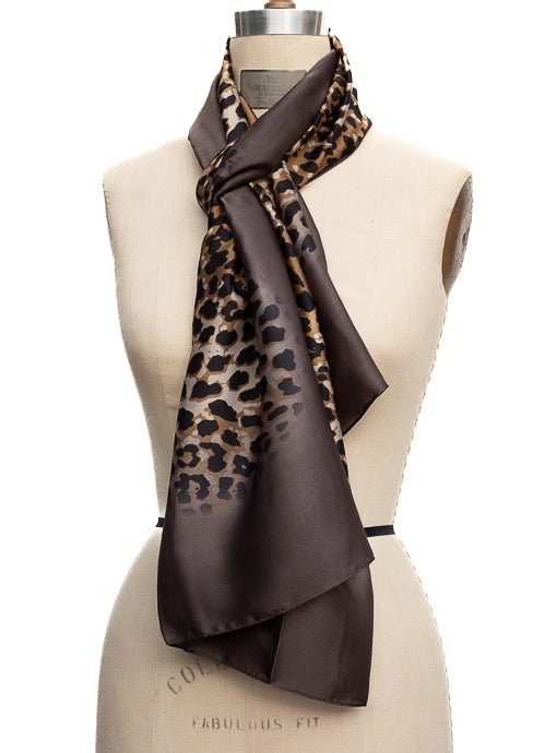 Black Tan Taupe Leopard Print Silky Scarf Shawl - Just Style LA