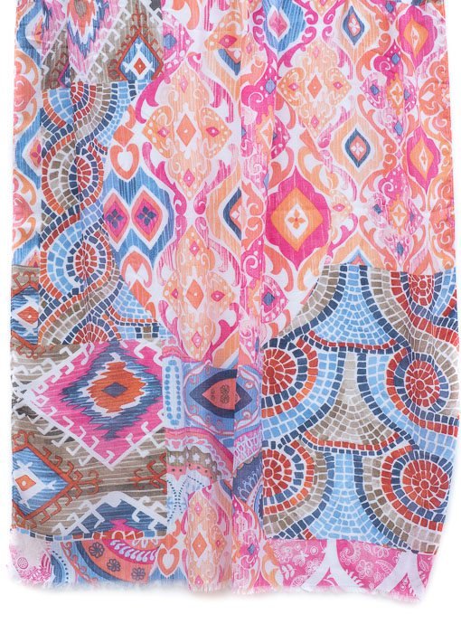 Blue Coral Pink Mosaic Multi Pattern Print Scarf Shawl - Just Style LA