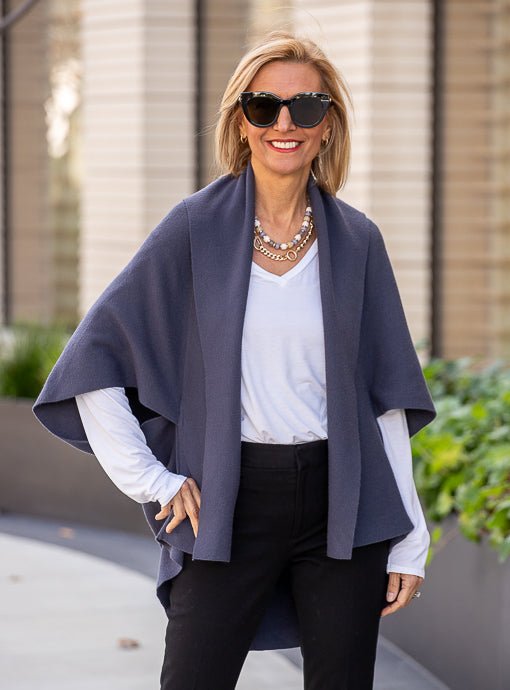 Blue Gray Cocoon Shape Cape Cardigan – Just Style LA