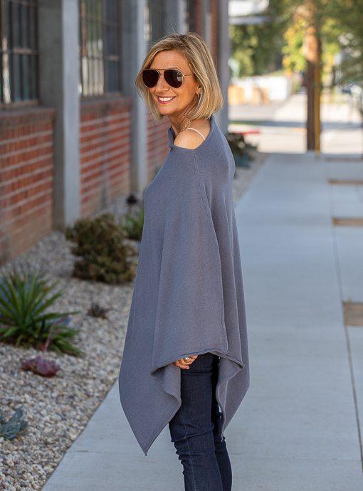 Blue Gray Pull On Poncho - Just Style LA