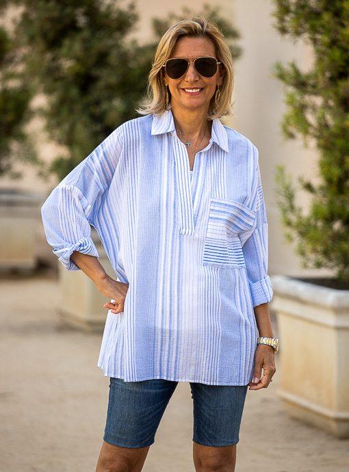 Blue White Multi Stripe Oversized Shirt – Just Style LA
