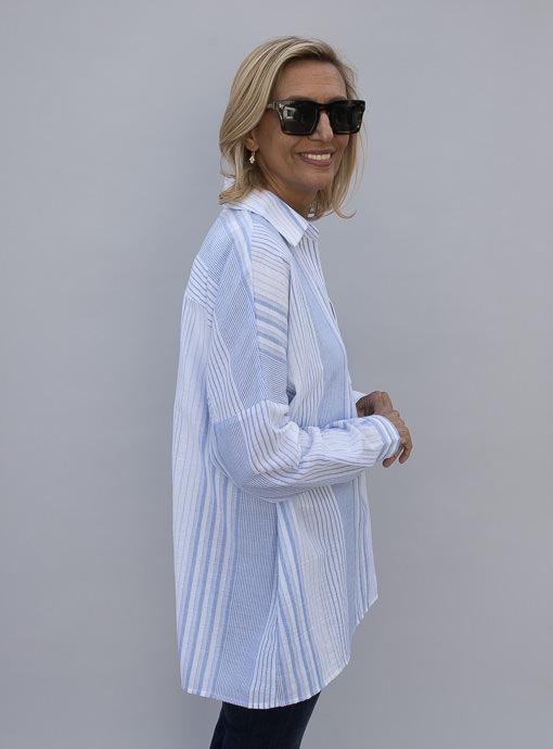 Blue White Multi Stripe Oversized Shirt - Just Style LA