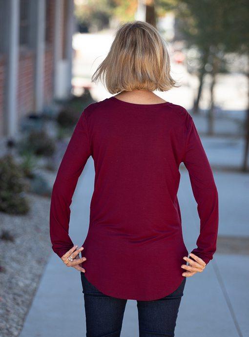 Burgundy Round Neck Long Sleeve Top - Just Style LA