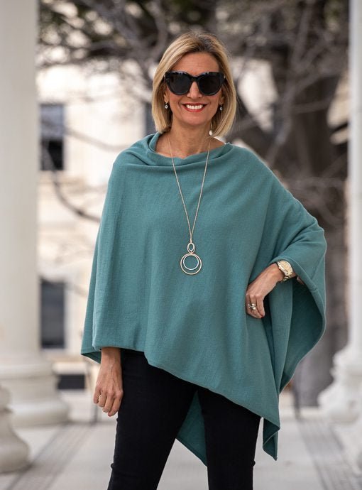 Cadet Blue Pull On Poncho - Just Style LA
