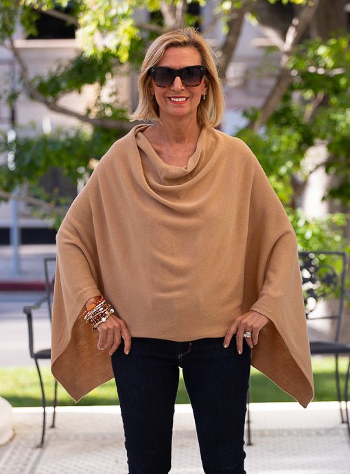 Camel Pull On Poncho - Just Style LA