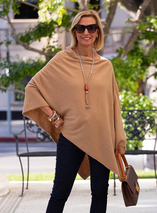 Camel Pull On Poncho - Just Style LA