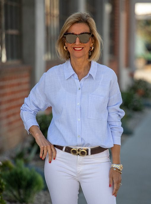 Denim Blue And White Stripe Button Down Shirt – Just Style LA